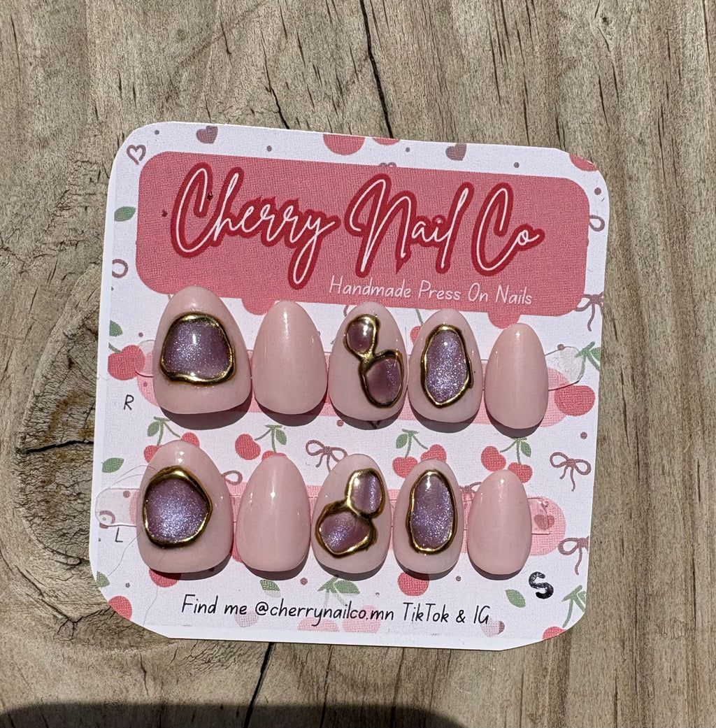 Purple Gemstone Nails with Cateye